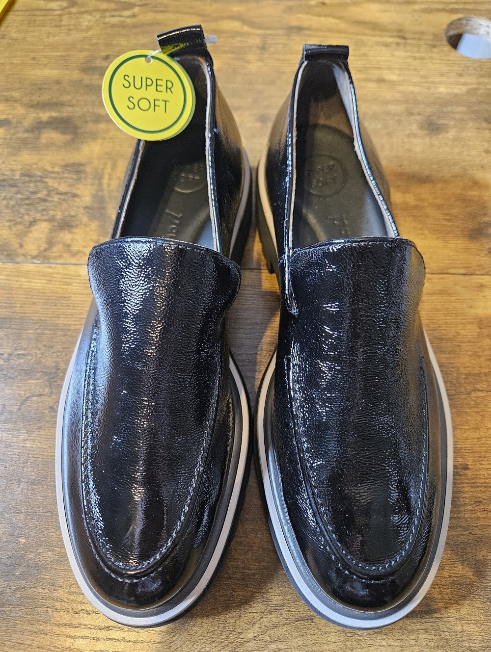 Paul Green Naomi UK 5 US 7.5 Platform Loafers Black Crinkled Patent Leather NEW